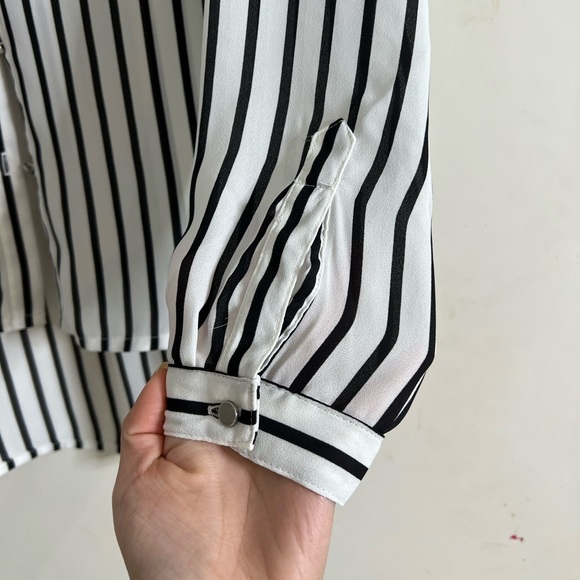 H&M Black and White Striped Chiffon Long Sleeve Blouse - Picture 3 of 5